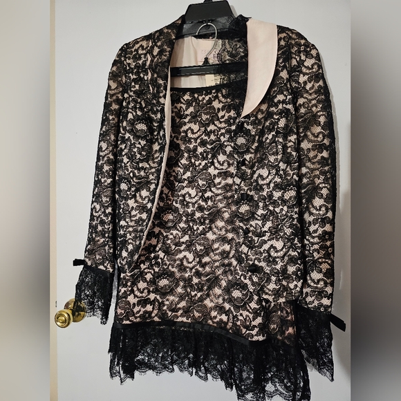 NWT Escada 2 piece Suit Black Lace Ribbon over Pink Sz 40/Medium - Picture 4 of 11